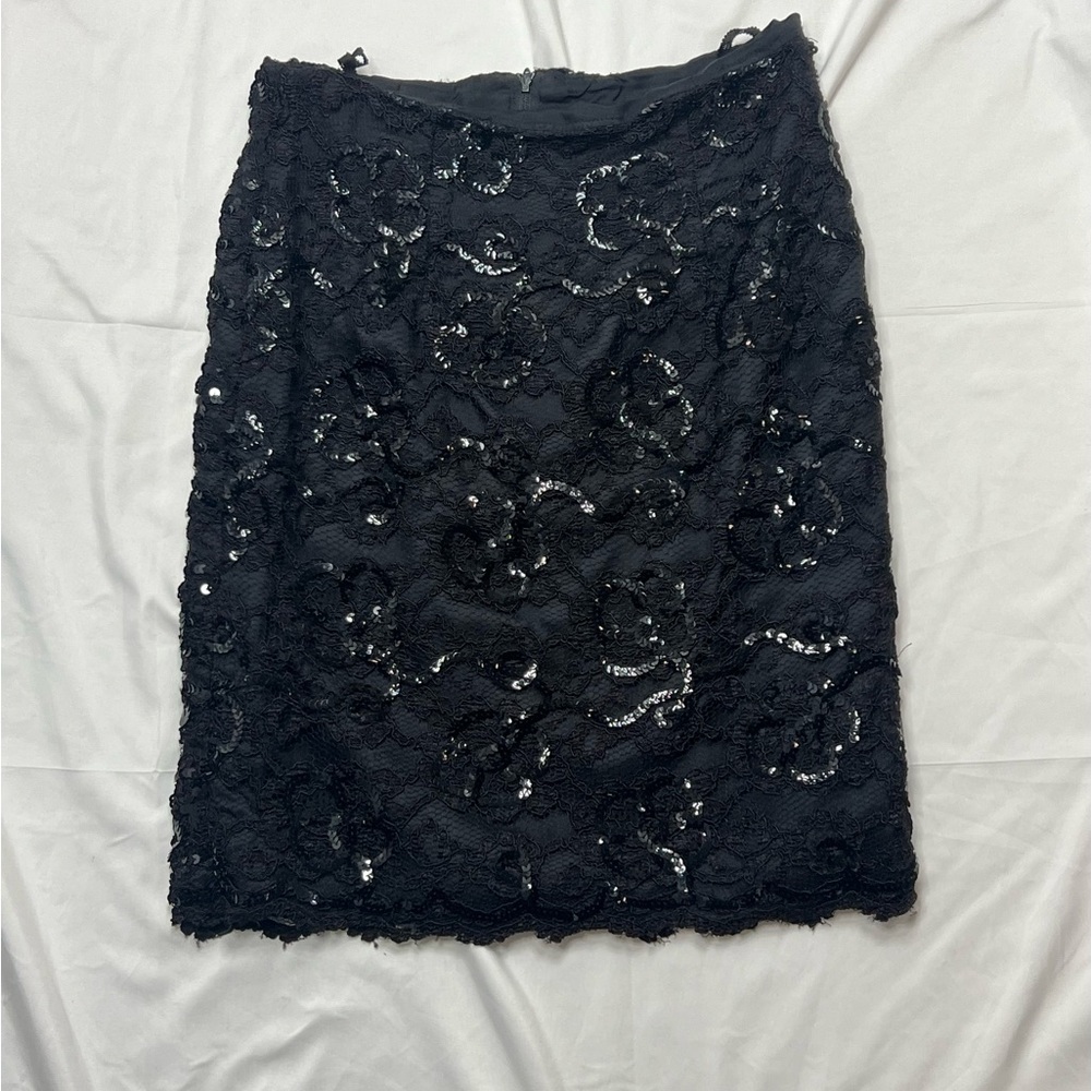 Hugo Buscati Black Lace Sequin Pencil Skirt